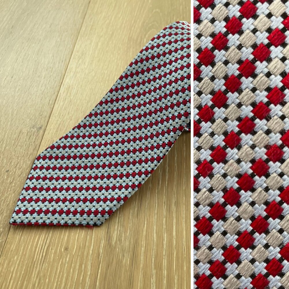 Geoffrey Beene Tie Men Necktie Wide 100% Silk Geometric Print Stripes Red Blue